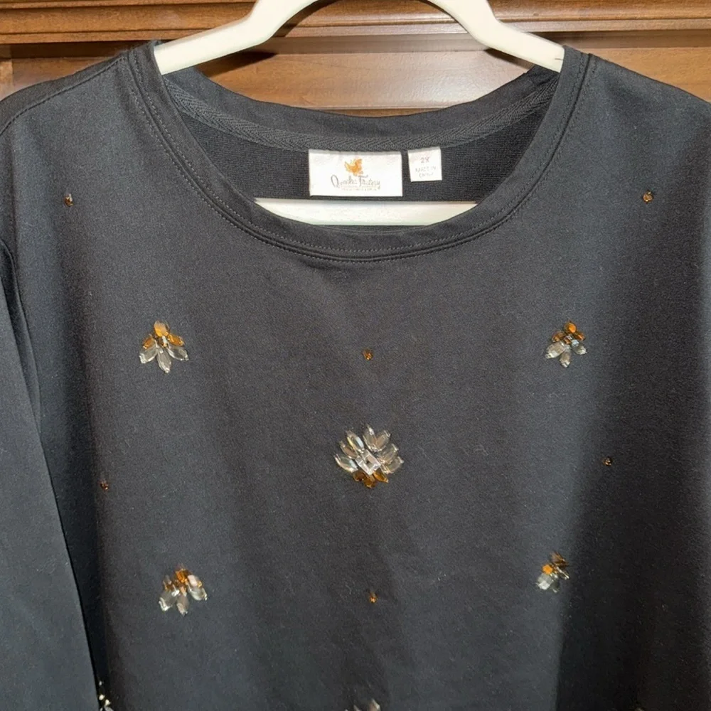 Embellished bejeweled Quacker Factory black crew neck sweatshirt size 2X